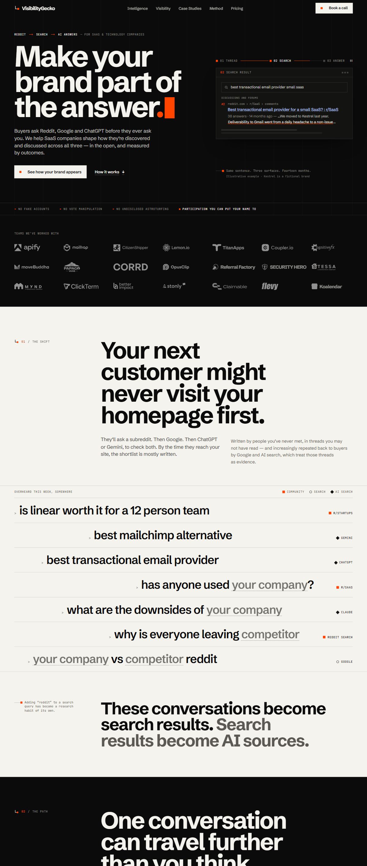 Desktop homepage of VisibilityGecko